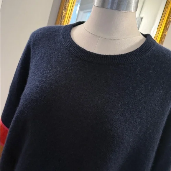27 Miles navy 100% cashmere sweater with multicolored striped sleeves. Large - Picture 2 of 12